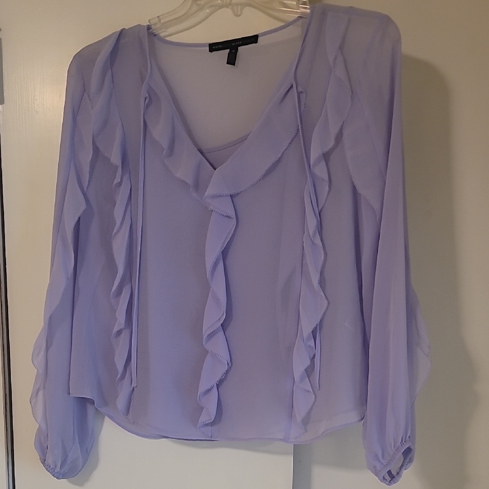 White House Black Market Lavender Ruffle Blouse - Picture 2 of 5